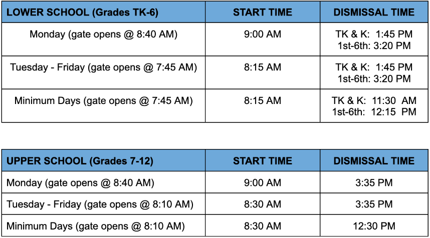 Bell Schedule & Annual Calendars – Temecula Preparatory School