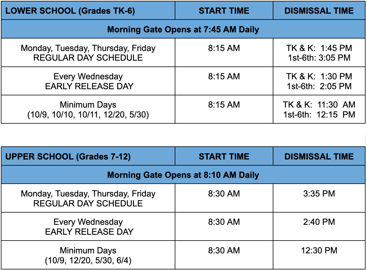 Bell Schedule & Annual Calendars Temecula Preparatory School